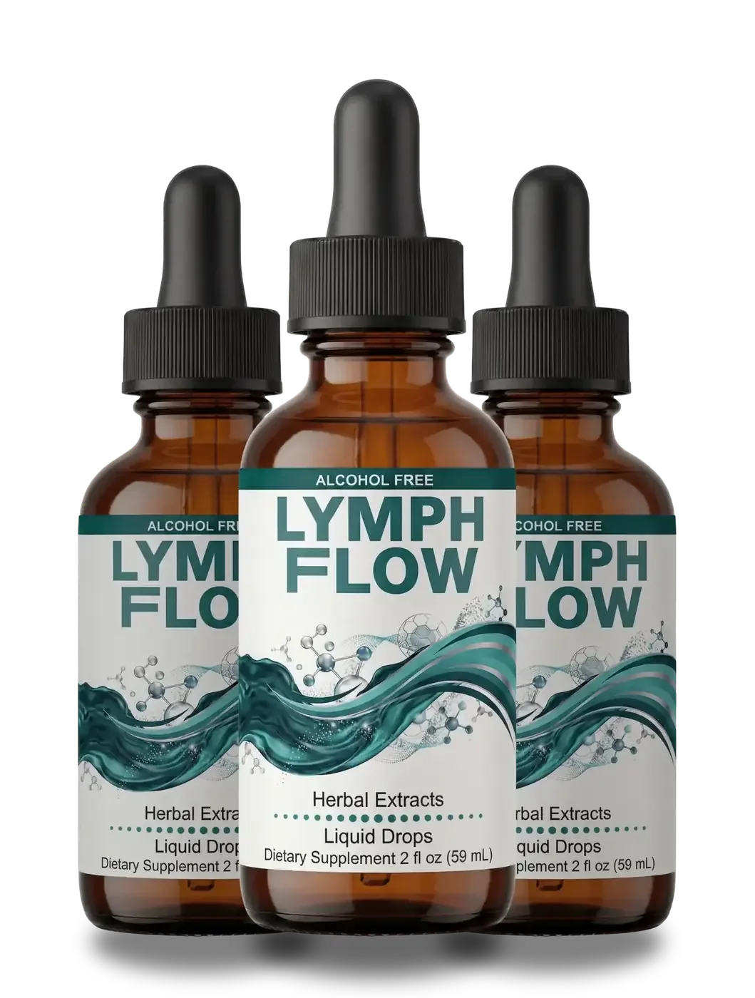 Three Lymph Flow bottles.